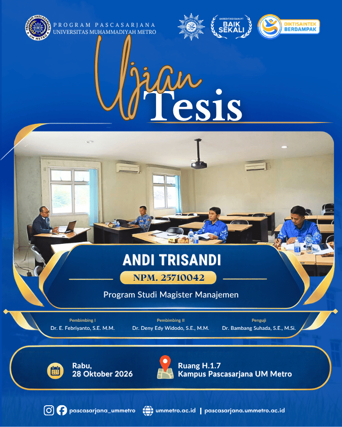Kaji Peran Strategis Sekretariat Bawaslu Lampung, Mahasiswa Magister Manajemen UM Metro Gelar Ujian Tesis
