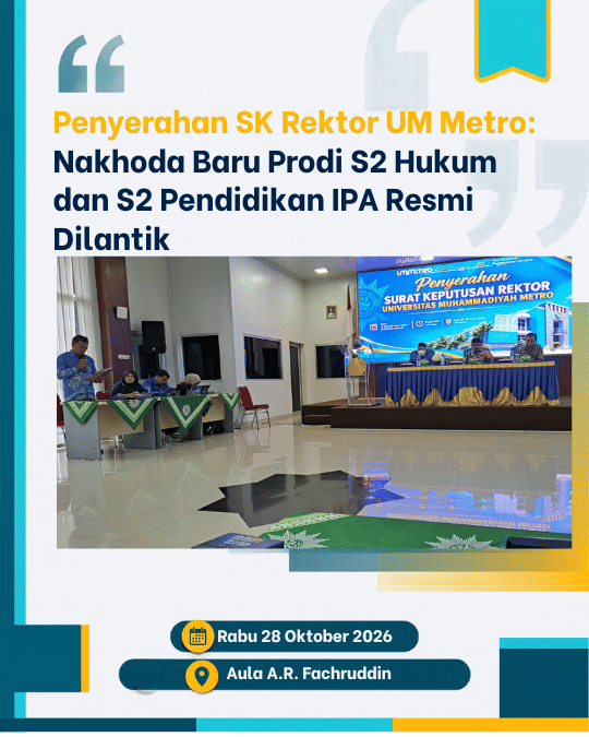 Penyerahan SK Rektor UM Metro: Nakhoda Baru Prodi S2 Hukum dan S2 Pendidikan IPA Resmi Dilantik
